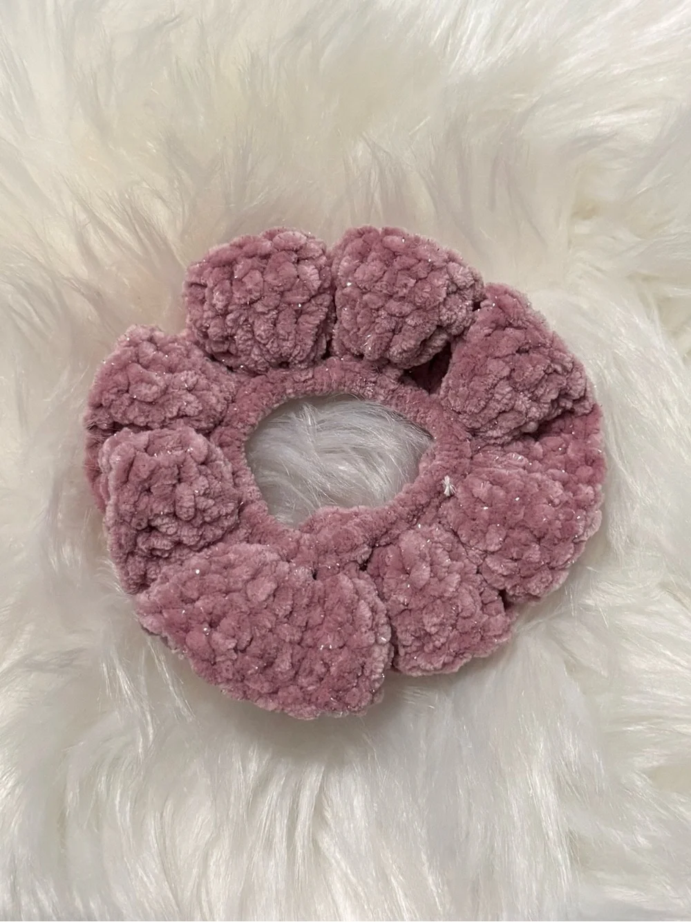 Blush Pink Handmade Velvet Crochet Scrunchie